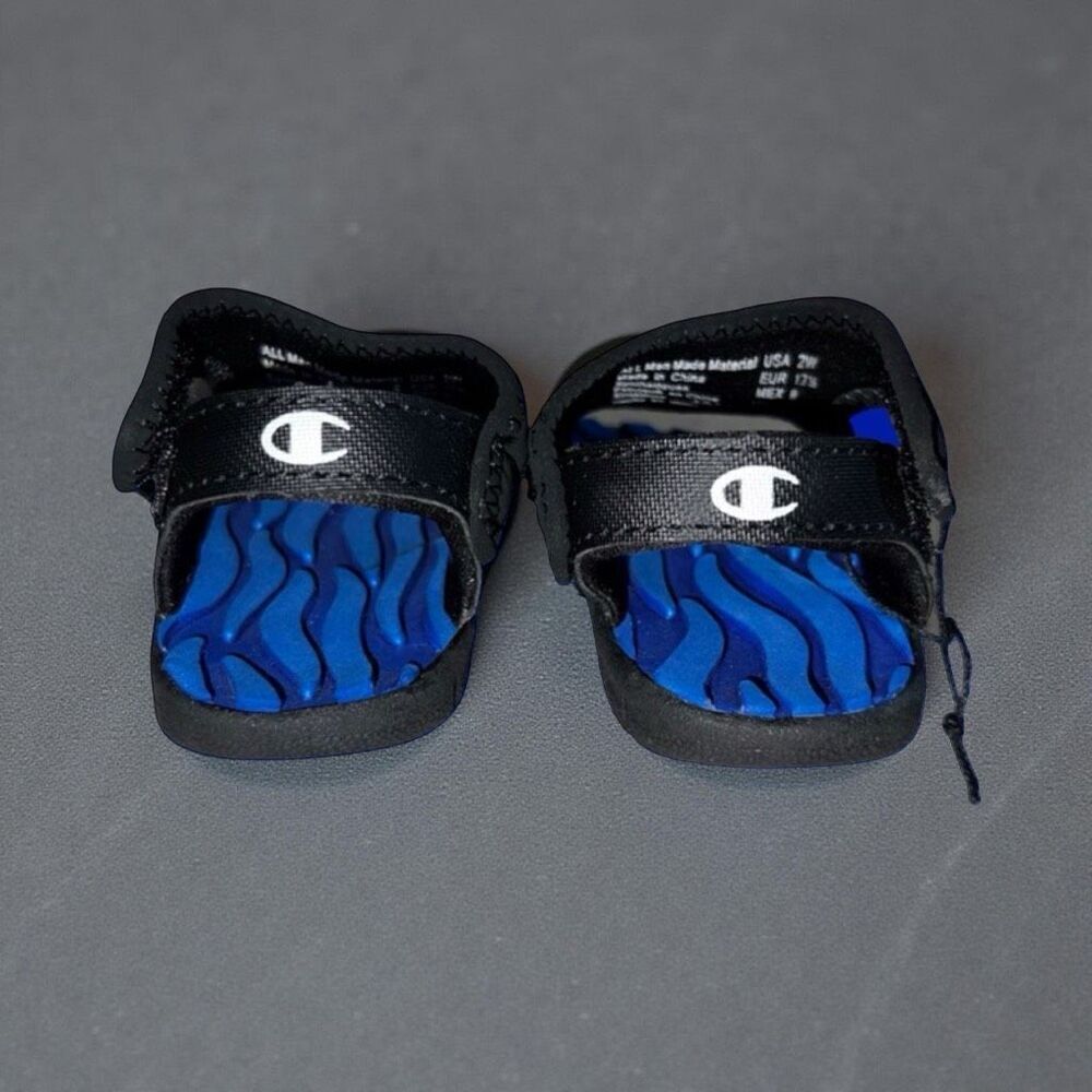 NWOT Infant Champion Sandals Black Blue Logo Size 2